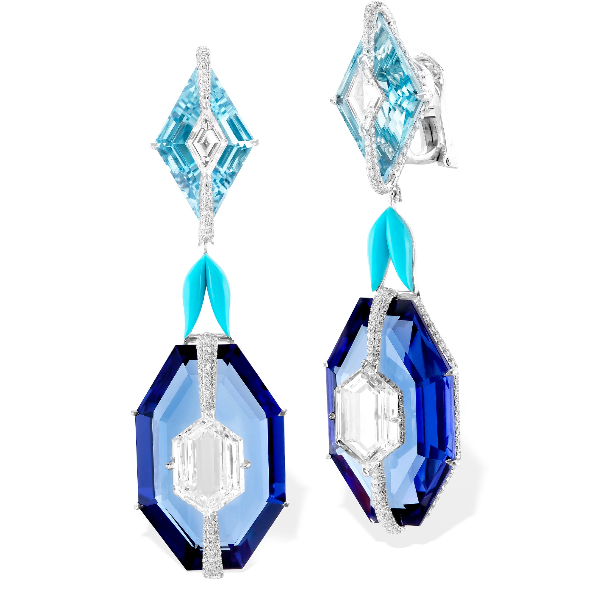 Kissing - Diamond, Tanzanite and Aquamarine Earrings