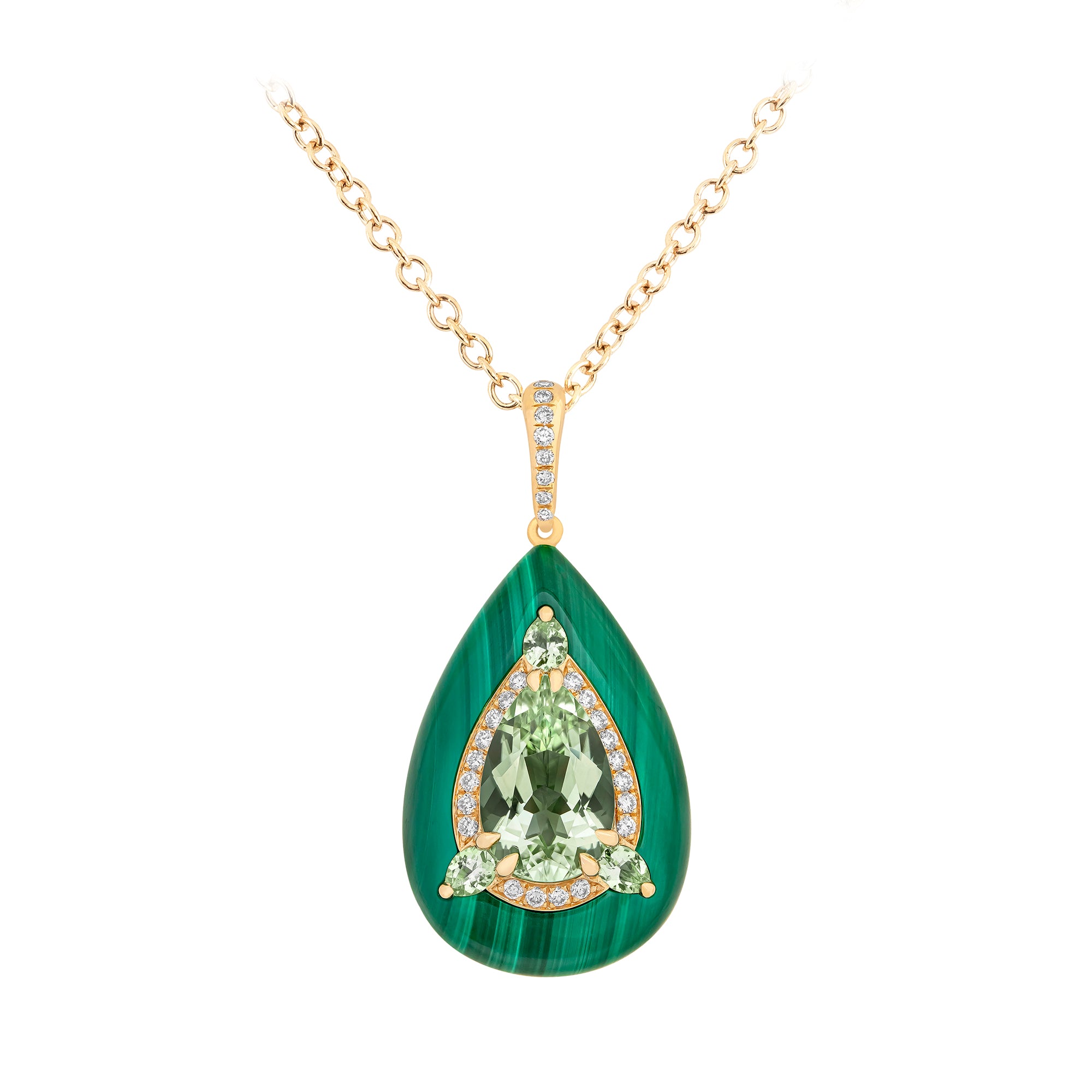 Reveal - Green Tourmaline and Malachite Pendant