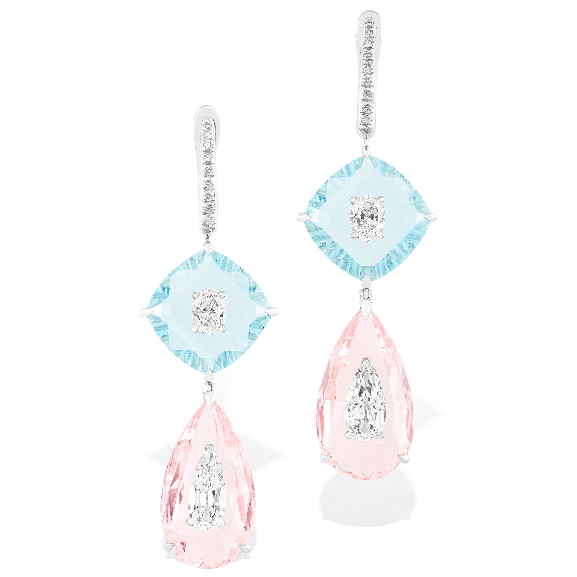 Inlay - Diamond, Morganite and Aquamarine Earrings