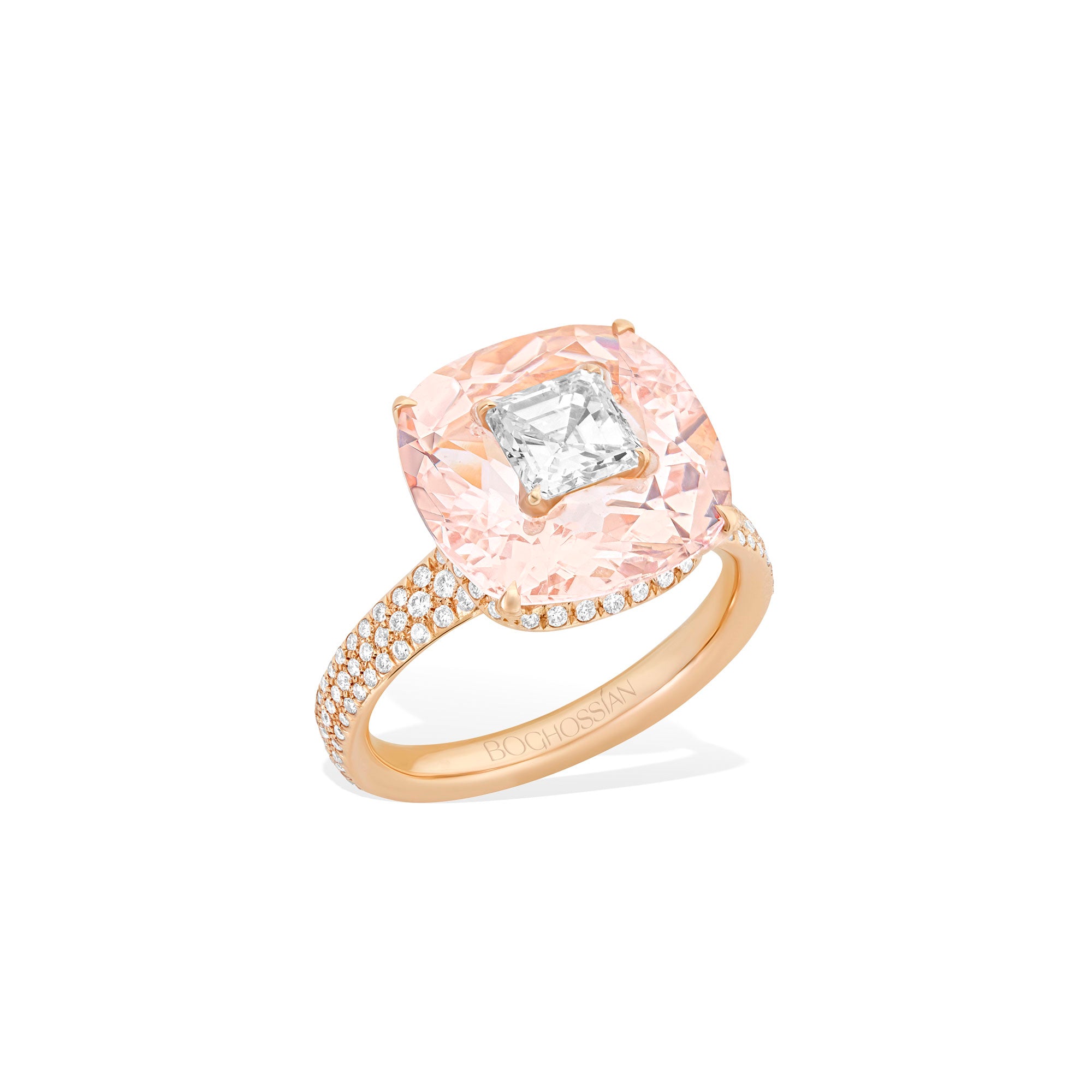 Inlay - Diamond and Morganite Ring