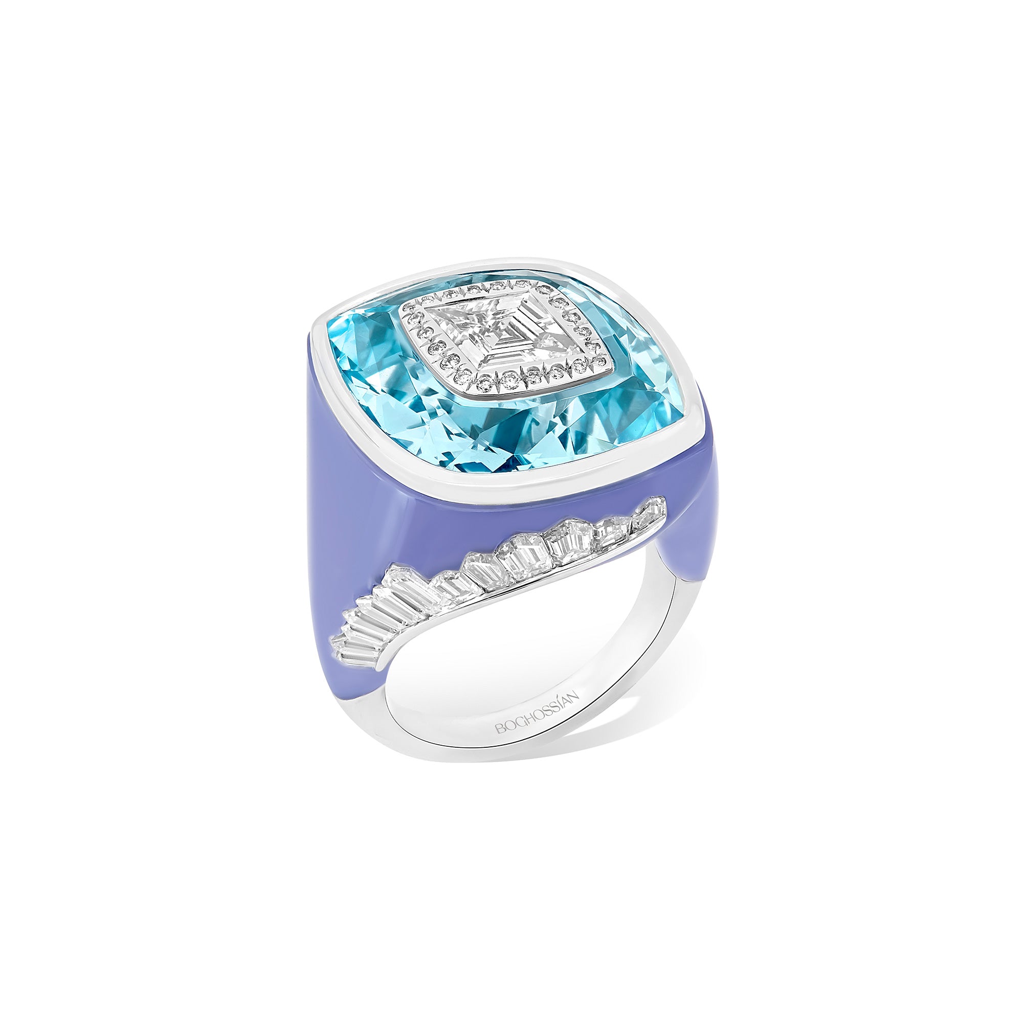 Inlay - Diamond, Aquamarine and Chalcedony Ring