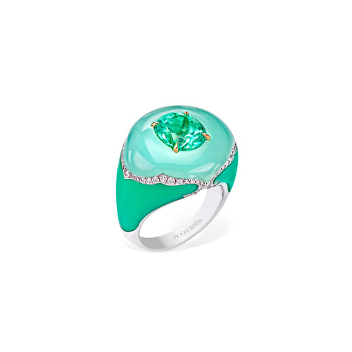 Inlay - Emerald, Green Opal and Chrysoprase Ring