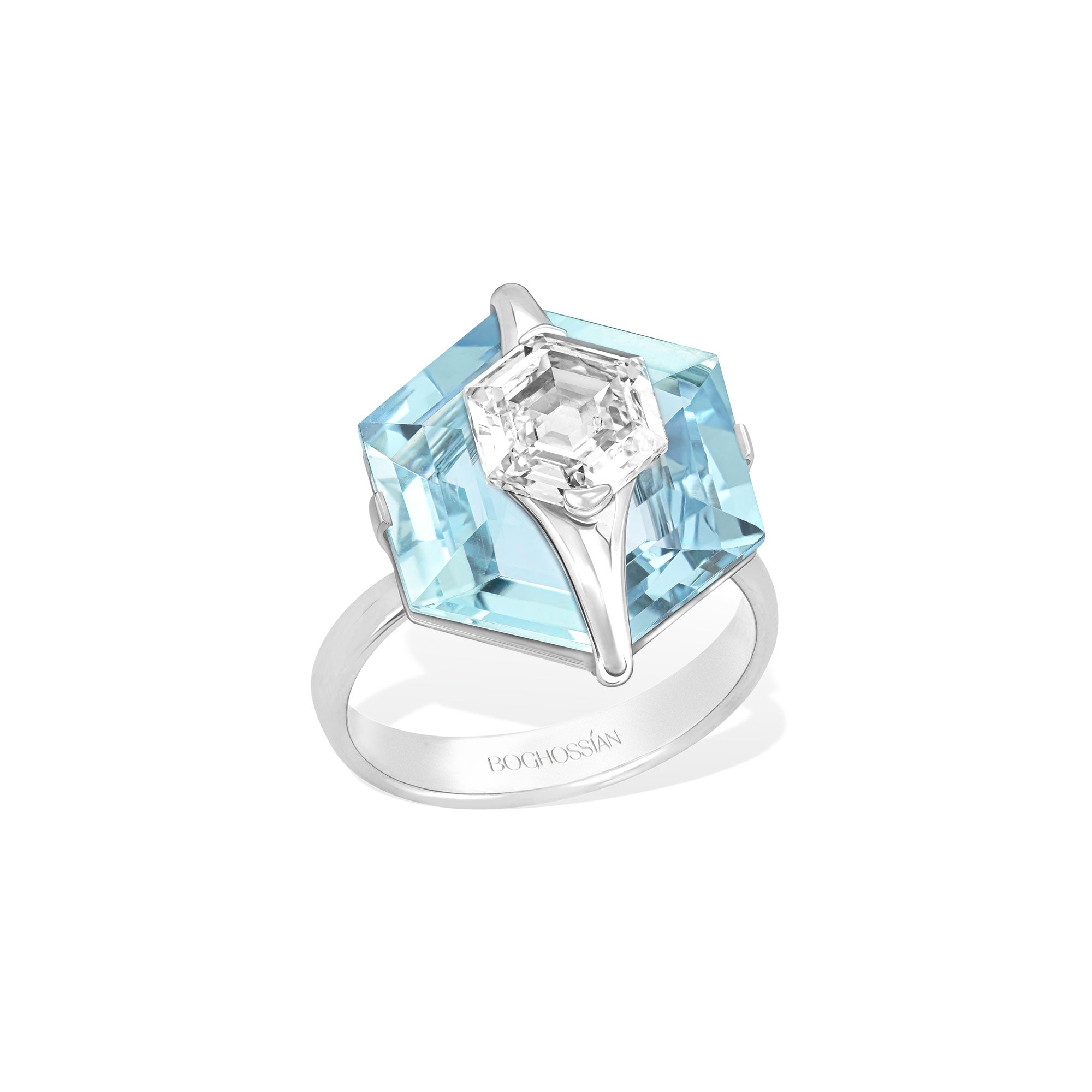 Kissing - Diamond and Aquamarine Ring