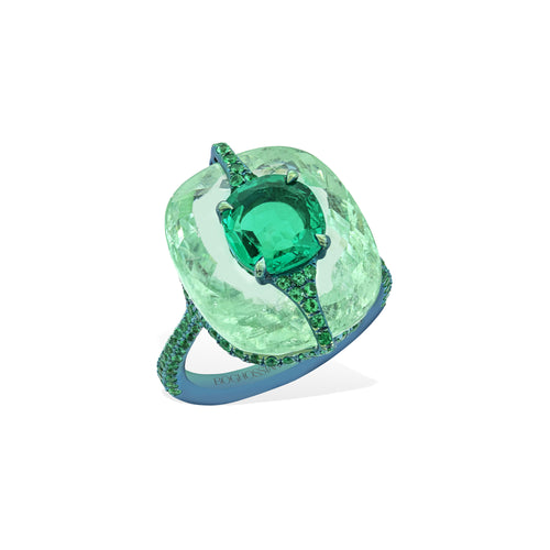 Kissing - Emerald and Tourmaline Ring