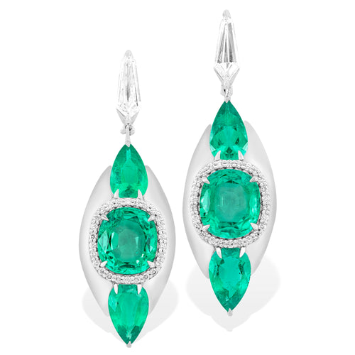 Inlay - Emerald, Jade and Diamond Earrings