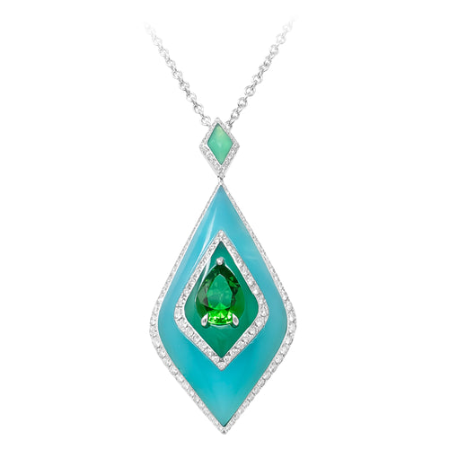 Inlay - Tsavorite, Chrysoprase and Opal Pendant