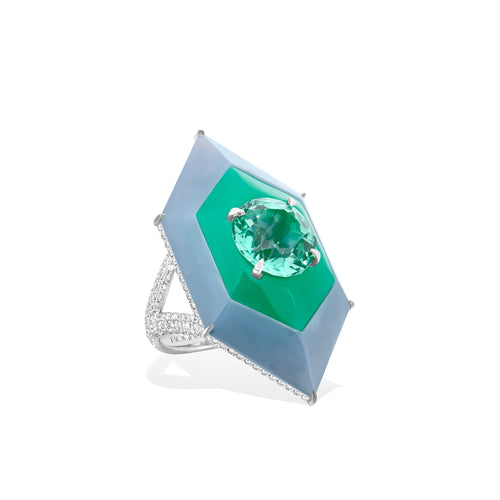 Inlay - Tourmaline, Chrysoprase and Blue Opal Ring