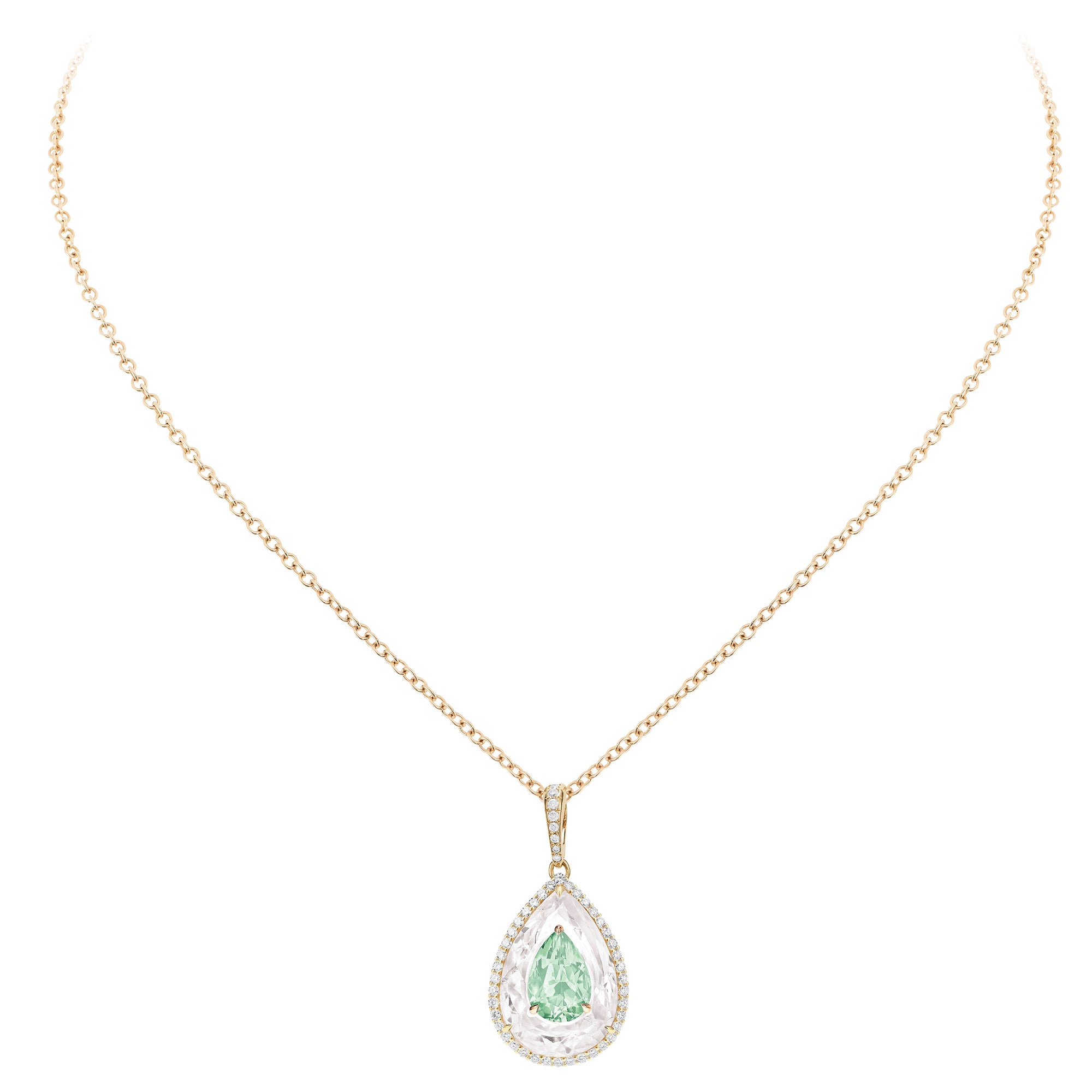 Shine - Light Green Tourmaline and Rock Crystal Pendant