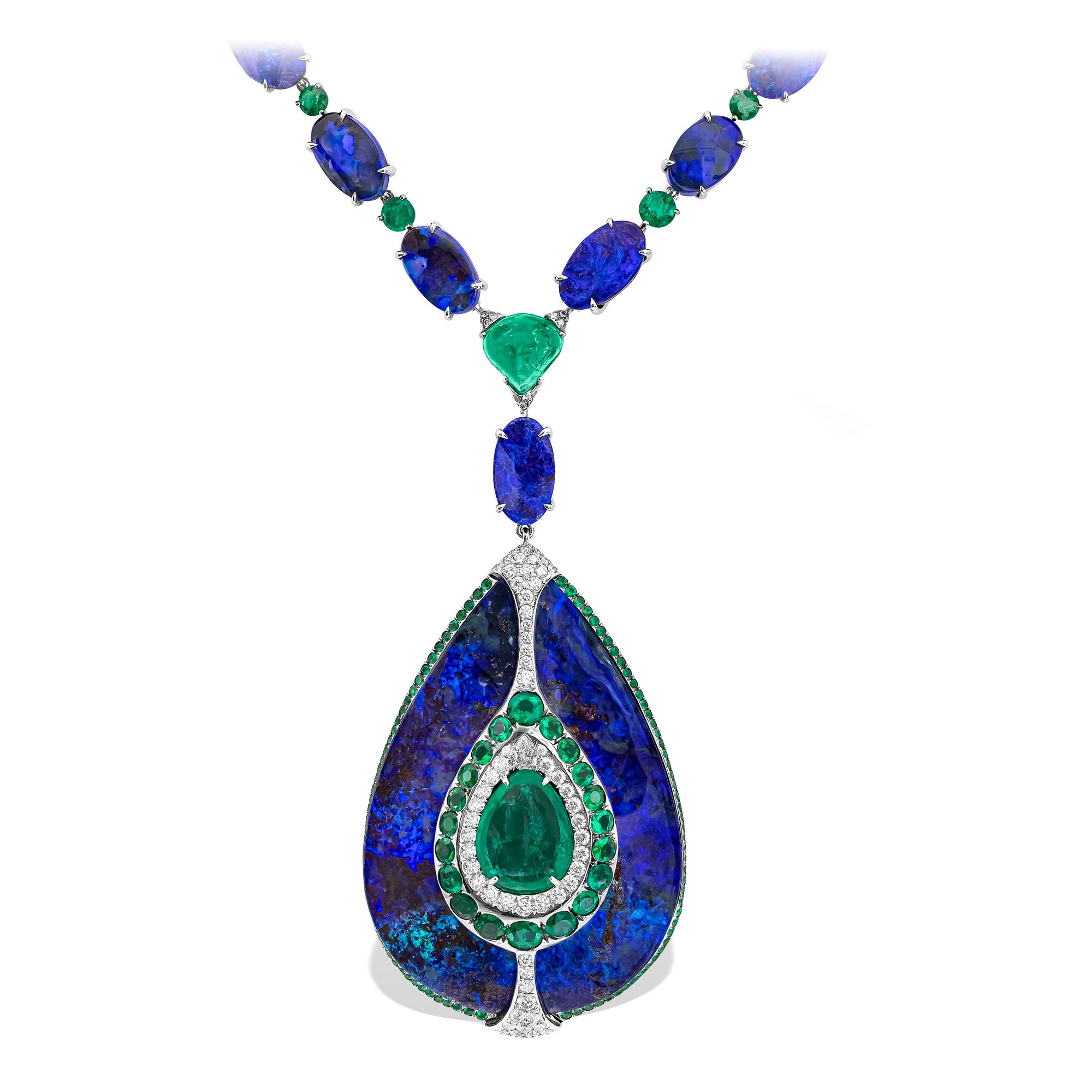 Kissing – Emerald, Opal and Diamond Necklace