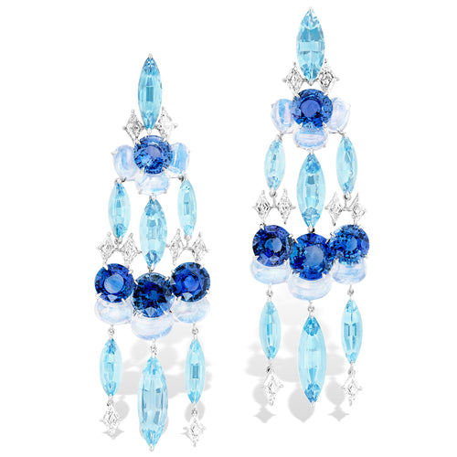 High Jewellery – Sapphire, Aquamarine, Moonstone and Diamond Earrings