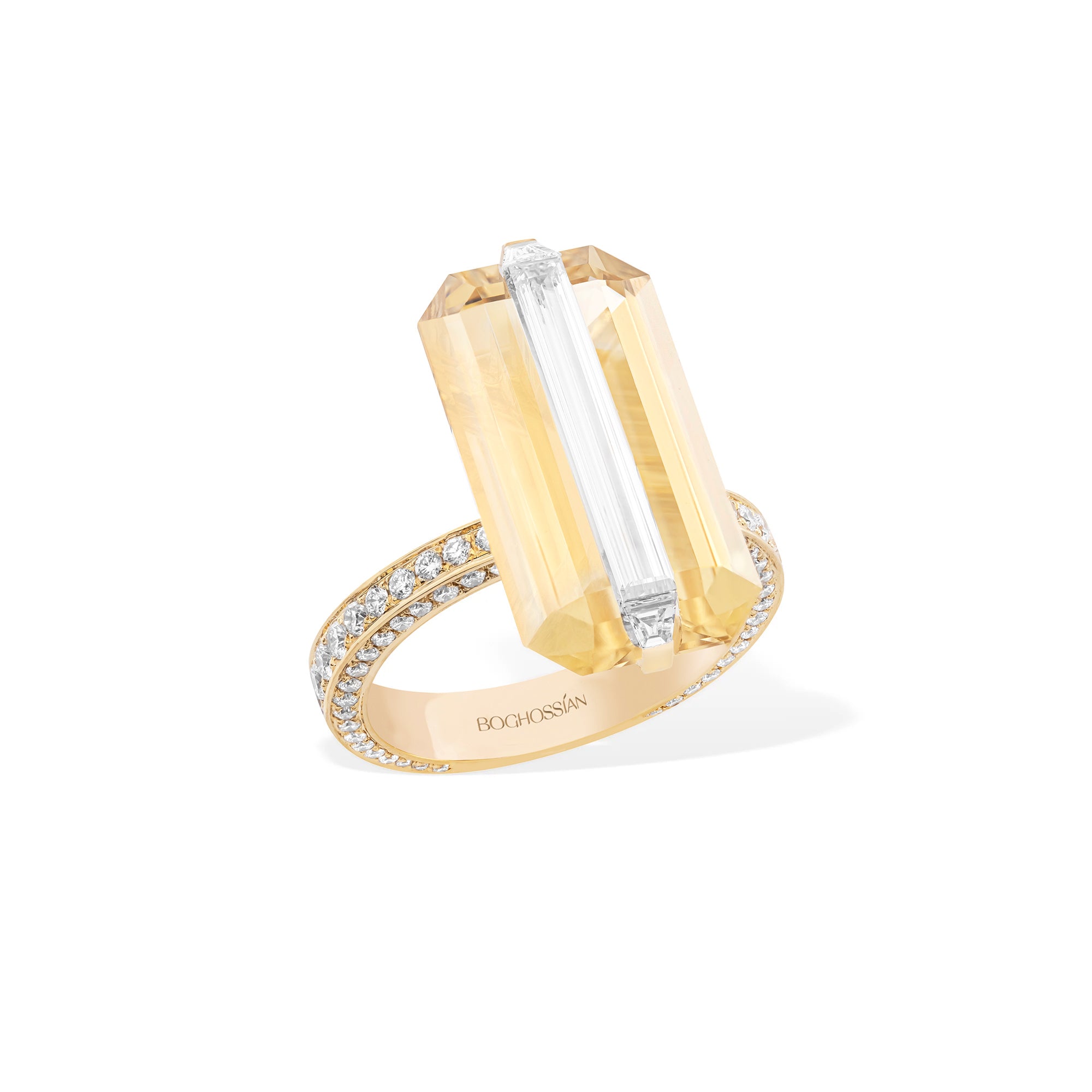 Inlay - Diamond and Yellow Beryl Ring