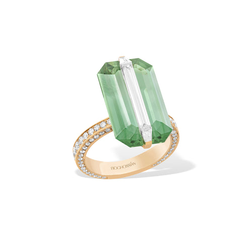 Inlay - Diamond and Green Tourmaline Ring