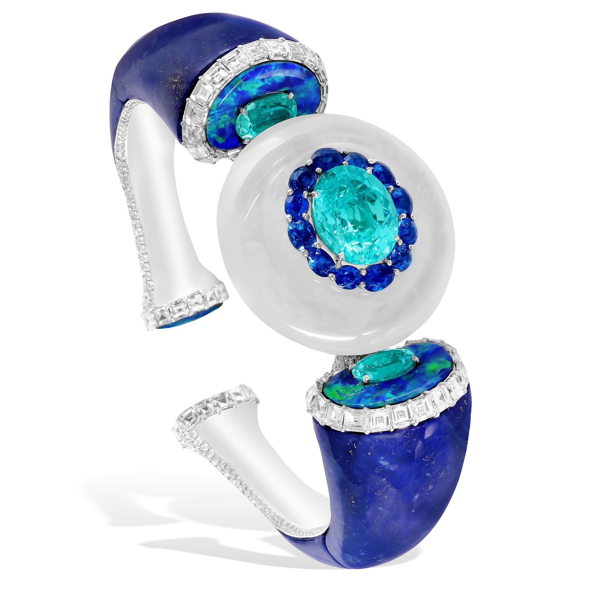 Kissing - Paraiba, White Jadeite, Lapis Lazuli and Opal Bangle