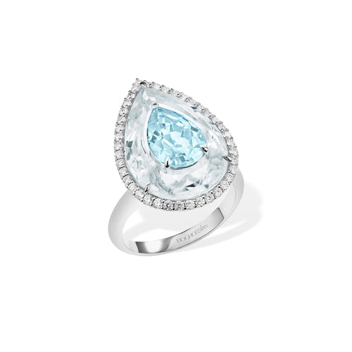 Shine - Aquamarine and Rock Crystal Ring