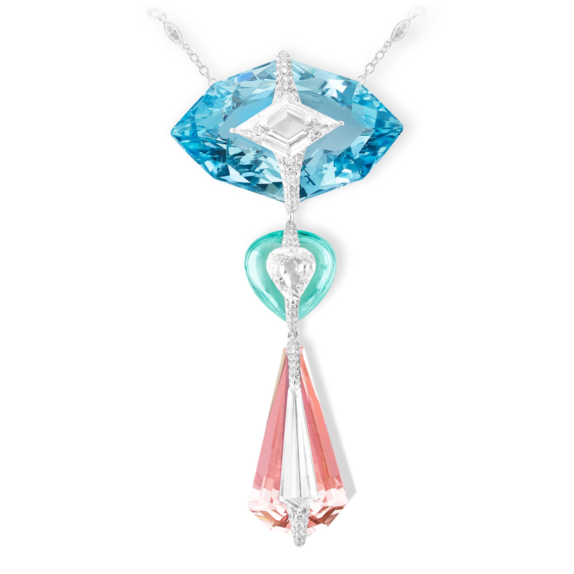Kissing - Diamond, Aquamarine, Morganite and Paraiba Necklace