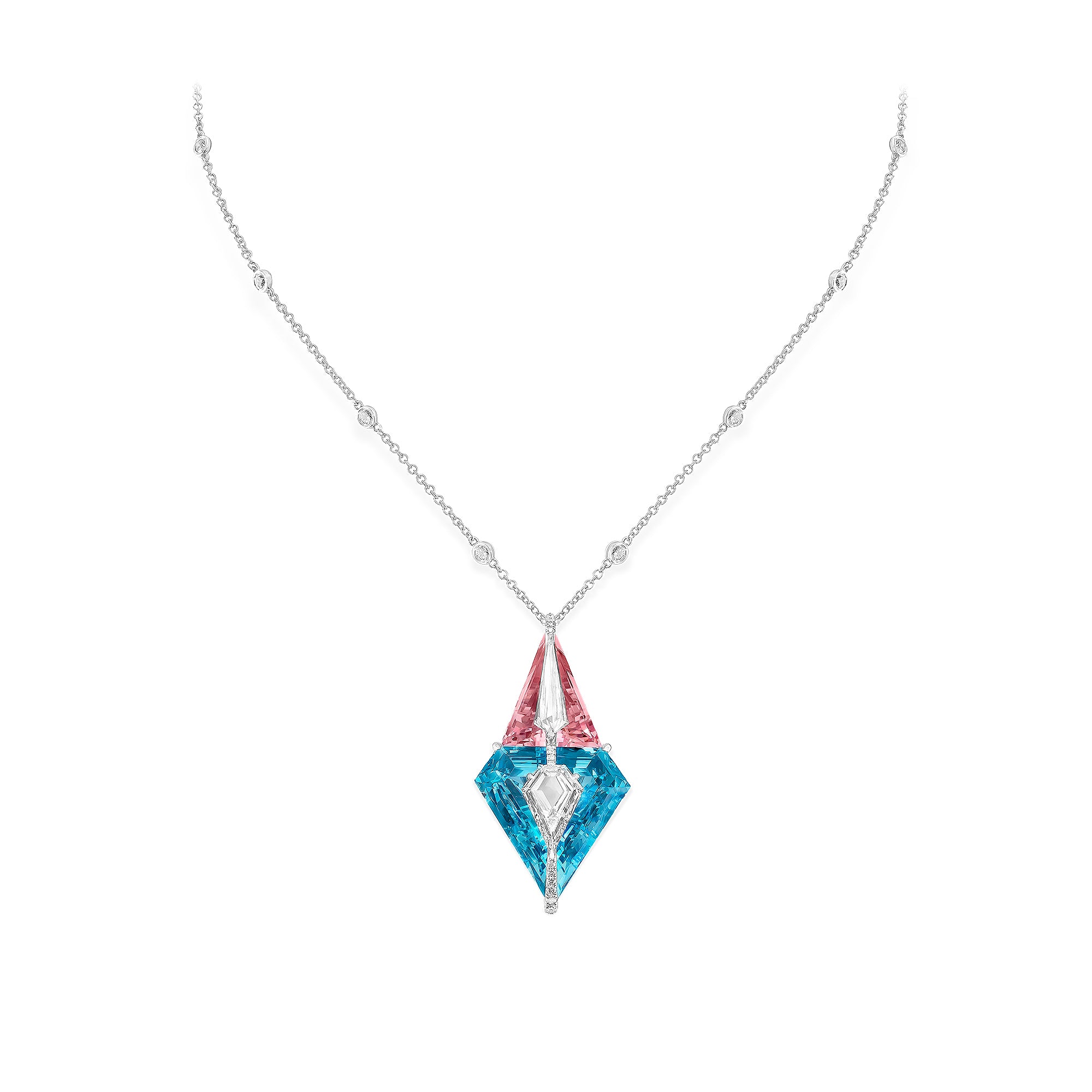 Kissing - Diamond, Aquamarine and Morganite Necklace