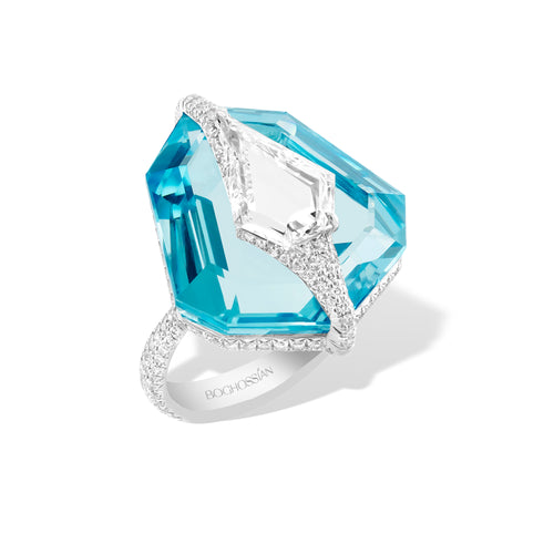 Kissing - Diamond and Aquamarine Ring