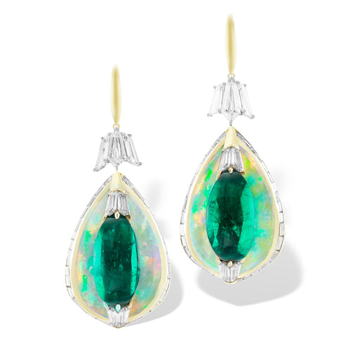 Kissing - Emerald, Opal and Diamond Earrings