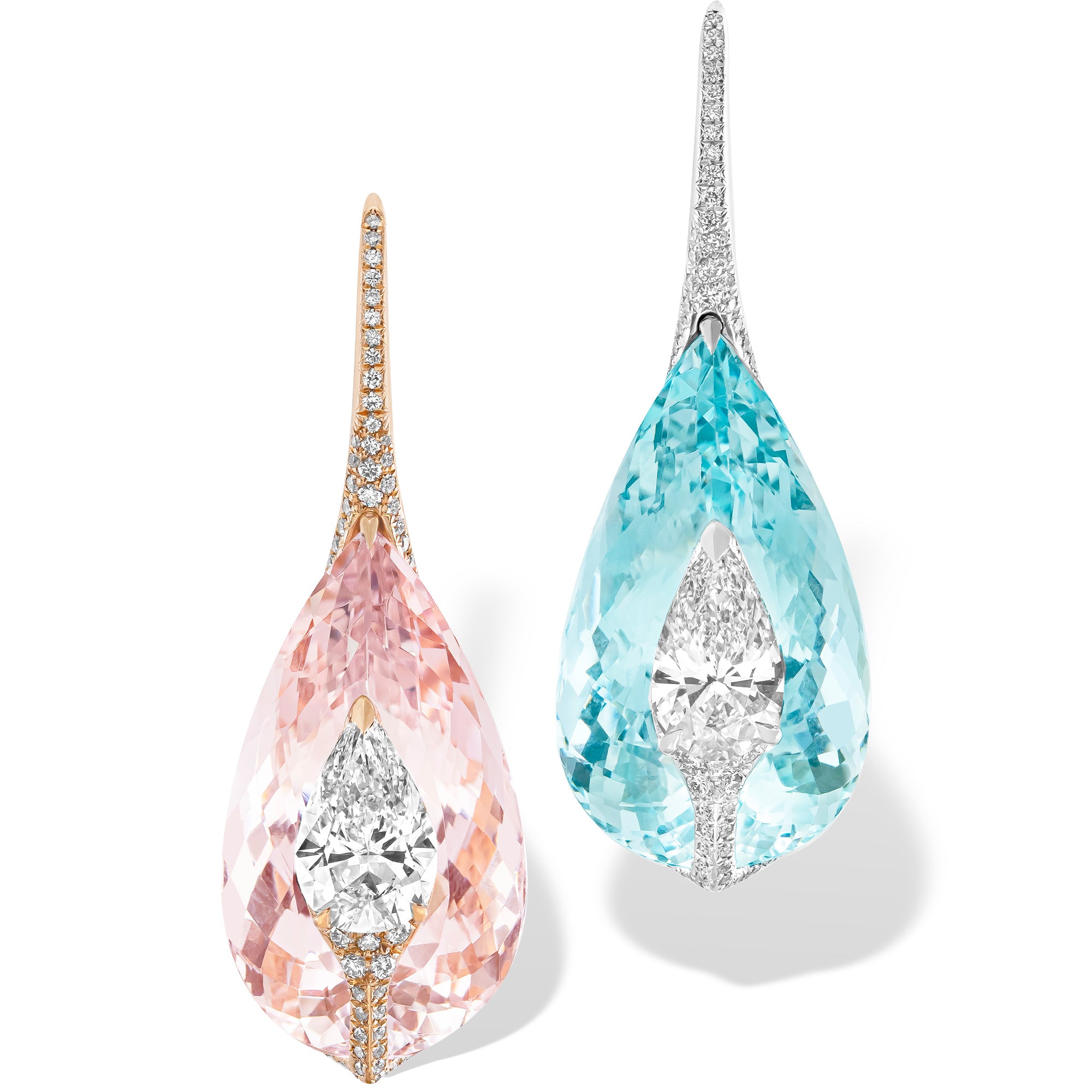 Kissing - Diamond, Morganite and Aquamarine Earrings